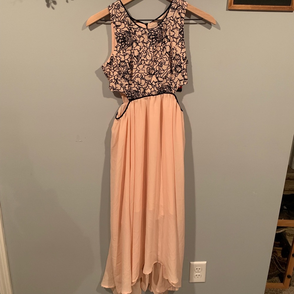 Peach lace top formal dress